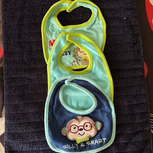Carter's Baby Bibs Set of 3 Monkey Theme Blue Green Unisex Infant Feeding